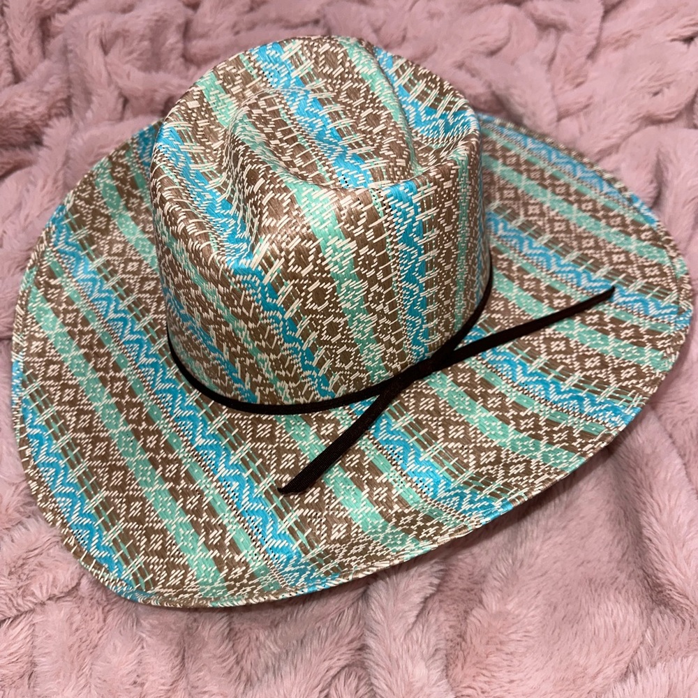 Turquoise Western Straw Hat